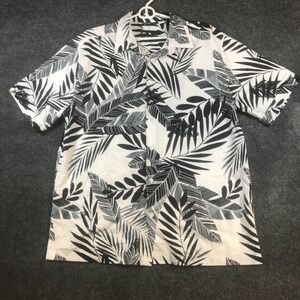 Café Luna Hawaiian Shirt Mens Large Black White Tropical Palm Leaf Short Sleeve